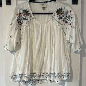 Beautiful Knox Rose Boho floral Embroidered Blouse XL